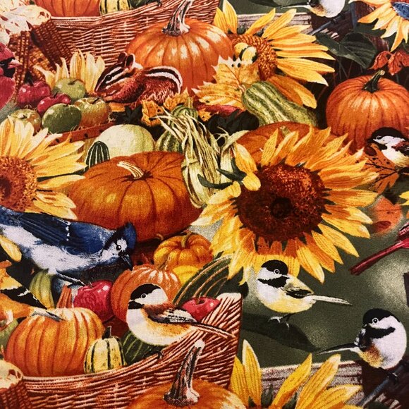 Fall PUMPKINS, SUNFLOWERS, BIRDS & CHIPMUNKS Handmade Cotton Pillowcase - Picture 4 of 4